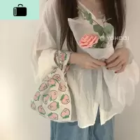 YOHOO!/chic韩系~甜甜少女心可爱手腕袋手提帆布包遛弯手机零钱包NEW LAKE 桃子(棉麻质地)女士单肩包