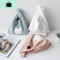 女学生手提袋ins风可爱小熊饭盒便当包帆布包 日式套结手机手腕袋NEW LAKE女士单肩包