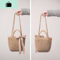 新款度假沙滩包单肩斜挎女包藤编包 迷你海边手提包 百搭女士包NEW LAKE 原色小号女士单肩包