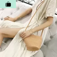 新款秋冬森系编织水桶包包女包棉线编包跨包韩版百搭单肩斜挎包NEW LAKE 卡其色小包女士单肩包