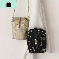 编洋气水桶包绣花小包女ins百搭链条包包夏韩版休闲单肩斜挎包NEW LAKE女士单肩包