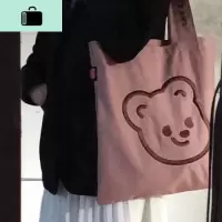 遇见鹿可爱小熊刺绣帆布包小众萌大容量少女购物袋字母软妹单肩包NEW LAKE女士单肩包