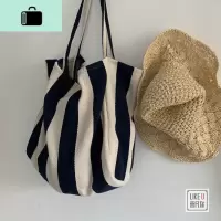韩国大容量简约条纹包购物袋女chic小清新文艺休闲百搭单肩帆布包NEW LAKE女士单肩包