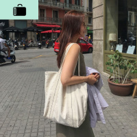 韩国百搭港风ins帆布袋慵懒风学生休闲简约单肩包chic大容量包女NEW LAKE 米白色女士单肩包