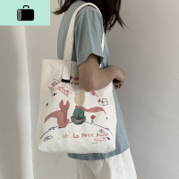 女儿国国王的店帆布包日系韩女单肩ins卡通大容量学生旅游帆布袋NEW LAKE 流浪地球米白包女手包