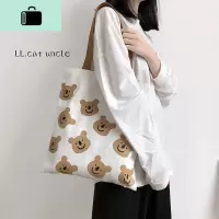 小熊帆布包女单肩手提 可爱韩版学生拉链小清新ins帆布袋便携布包NEW LAKE女手包