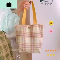 韩国ins少女格子手提包女小包2020新款百搭学生手拎帆布袋手机包NEW LAKE