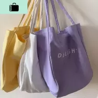 帆布包女单肩文艺慵懒风森系韩版百搭学生字母印花大容量手提布包NEW LAKE女士单肩包