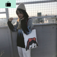 原创小众设计日系单肩帆布包女 ins中学生手提可爱帆布袋NEW LAKE 白色女士单肩包