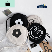 花朵小清新文艺少女帆布斜挎包可爱百搭秋冬小圆包单肩学生小包包NEW LAKE女斜挎包