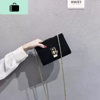上新网红小黑包包女2020春夏新款潮百搭复古单肩斜挎包帆布链条包NEW LAKE女斜挎包