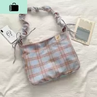 帆布包女单肩日系2020新款原宿ins潮学生格子包少女大容量斜挎包NEW LAKE女斜挎包