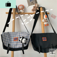 日系工装斜挎包女 韩国ins复古港风学生邮差包大容量机能帆布包潮NEW LAKE女斜挎包