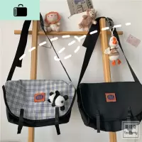 日系工装斜挎包女 韩国ins复古港风学生邮差包大容量机能帆布包潮NEW LAKE女斜挎包