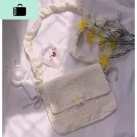 韩国ins文艺小清新斜挎包chic泫雅花朵软妹少女帆布包学生单肩包NEW LAKE 白色女士单肩包