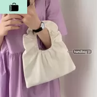 韩国ins褶皱荷叶边手提mini饺子包帆布手拎包网红百搭少女小包包NEW LAKE女士单肩包
