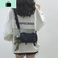 ins日系暗黑风机能工装包包2020新款时尚圆筒帆布包休闲斜挎包女NEW LAKE女斜挎包