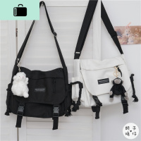 日系原宿暗黑风机能工装帆布包女韩国ins百搭纯色学生单肩斜挎包NEW LAKE女斜挎包