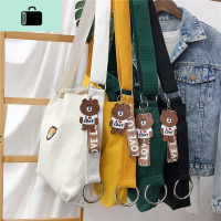 日系原宿ulzzang简约百搭中性纯色 冬季帆布斜跨包大学生书包男女NEW LAKE女手包