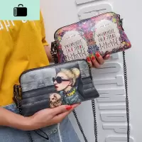 可爱链条包女包彩绘印花卡通涂鸦单肩包斜挎小包手拿抓包手机包NEW LAKE女士单肩包