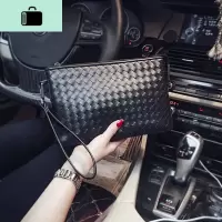 新款潮流编织手包手拿包女包 欧美大容量手抓包编制手包信封包潮NEW LAKE 黑色女手包