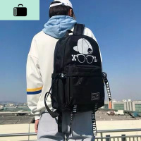 男士背包双肩包韩版时尚潮流旅行包初中高中大学生书包帆布电脑包NEW LAK b118黑+送挂饰常规款45*35*15cm