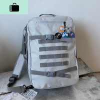 男士潮牌书包女韩版高中大学生大容量背包帆布旅行包男多用双肩包NEW LAKE 浅灰色收藏宝贝送5徽章