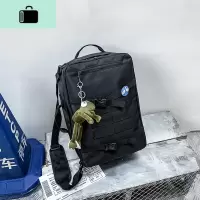 男士潮牌书包女韩版高中大学生大容量背包帆布旅行包男多用双肩包NEW LAKE 黑色+青蛙挂件收藏宝贝送5徽章