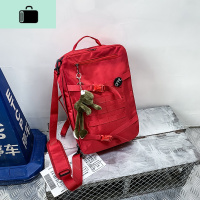 男士潮牌书包女韩版高中大学生大容量背包帆布旅行包男多用双肩包NEW LAKE 红色+青蛙挂件收藏宝贝送5徽章