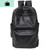 男双肩包韩版休闲潮流旅行电脑背包pu皮个性时尚大容量中学生书包NEW LAKE 多兜长方形黑色-后背网面-透气大号