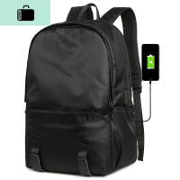 背包男士时尚潮流旅行电脑15.6寸双肩包大容量休闲简约大学生书包NEW LAKE 黑色升级USB充电版