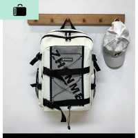 潮牌双肩包男士休闲韩版校园高中初中大学生书包ins大容量背包女NEW LAKE 乳白色