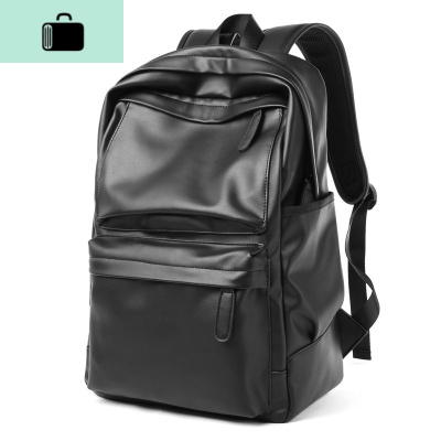 皮质简约双肩包男士时尚潮流休闲旅行电脑背包初中大学生书包男包NEW LAKE 黑色