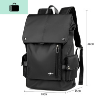 男士双肩包时尚潮流大容量旅行大学生书包简约电脑包潮牌休闲背包NEW LAKE 黑色(休闲版)