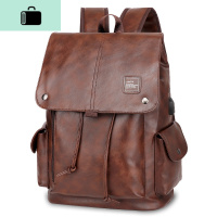 双肩包男士时尚电脑包 大容量背包pu皮质韩版潮流休闲 大学生书包NEW LAKE 棕色单品