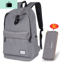 男士双肩包韩版时尚潮流休闲旅行大容量背包大学生高中学生书包男NEW LAKE 深灰配深灰钱包普通版