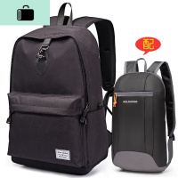 男士双肩包韩版时尚潮流休闲旅行大容量背包大学生高中学生书包男NEW LAKE 墨黑色配黑小背包普通版