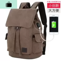 时尚潮流双肩包男士休闲帆布旅行电脑背包初中学生高中大学生书包NEW LAKE 升级充电版咖啡色