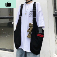 韩国ins原宿bf风工装马甲双肩包背包男女百搭斜挎包大容量包包潮NEW LAKE 黑色