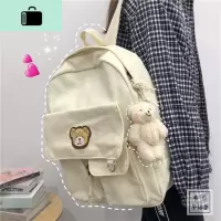 韩国INS古着感学生帆布双肩包 原宿chic复古少女书包可爱软妹背包NEW LAKE