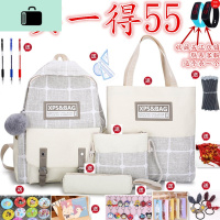 小学生书包女韩版高中森系原宿风格子帆布背包潮可爱初中双肩包女NEW LAKE