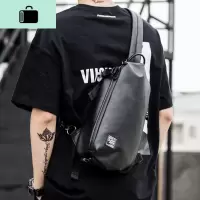 皮质潮流胸包男潮牌韩版休闲单肩斜挎包简约斜背差小挂包男包NEW LAKE 黑色男士斜挎包