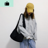 ins风暗黑系日韩简约百搭纯色单肩斜挎布包男女包2019新款潮背包NEW LAKE 黑色女手包