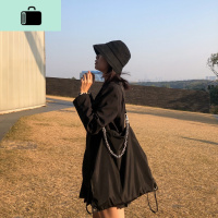 简约设计单肩包手提旅行袋链条包女抽绳袋束口袋双肩背包休闲潮酷NEW LAKE 黑色银链条女士双肩包