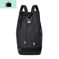 双肩水桶抽绳背包帆布男ins大容量行李户外旅行登山运动篮球书包NEW LAKE 小款黑色牛仔黑