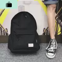 韩版帆布背包初中高中大学生书包男时尚潮流青少年双肩旅行电脑包NEW LAKE 正面上拉链