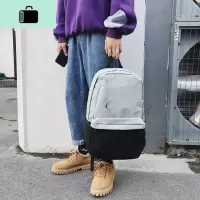 韩版帆布背包初中高中大学生书包男时尚潮流青少年双肩旅行电脑包NEW LAKE B193上灰