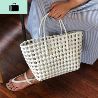 小清新 大容量 手工编织包女包镂空塑料手提沐浴筐洗澡篮海边沙滩NEW LAKE女手包