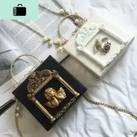 新款巴洛克风格复古天使浮手提包盒子包女珍珠链条箱子包单肩包NEW LAKE女士单肩包