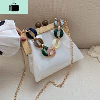 透明小包包洋气女包2020流行新款潮百搭链条斜挎包网红单肩夹口包NEW LAKE女士单肩包